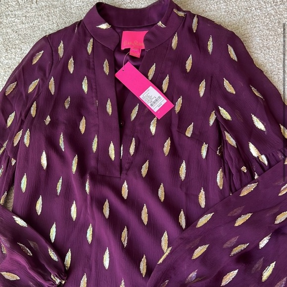 Lilly Pulitzer shift Shea Silk Dress in Cabernet berry 00 NWT - Picture 2 of 4